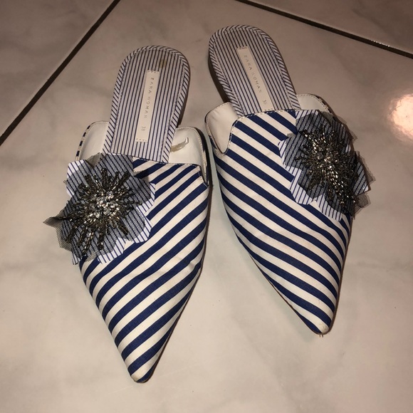 Zara white blue striped embroidered mules - Picture 2 of 7